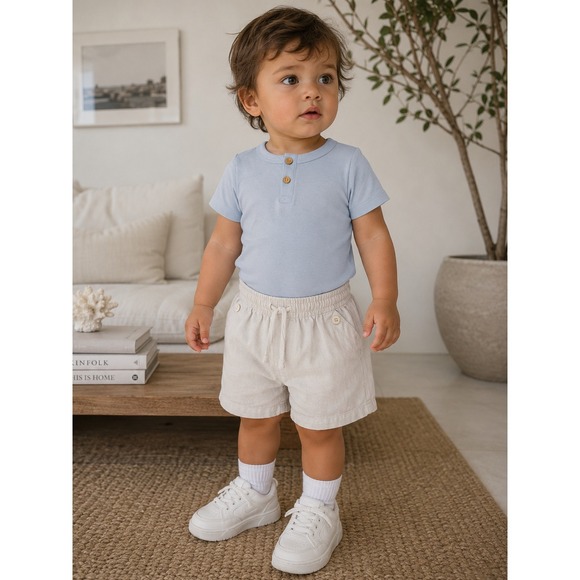 Cat & Jack Other - Bundle-  Light Blue Short Sleeve Baby Bodysuit with Wooden‎ Buttons